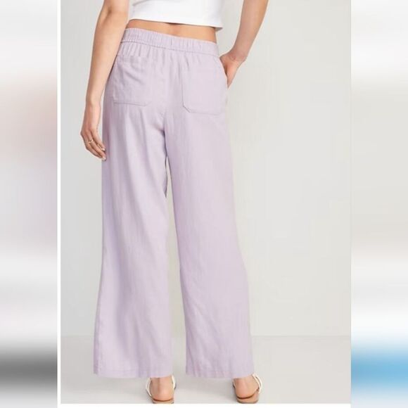 NWT Old Navy M Lavender Wide-Leg Linen Pants - Picture 2 of 8